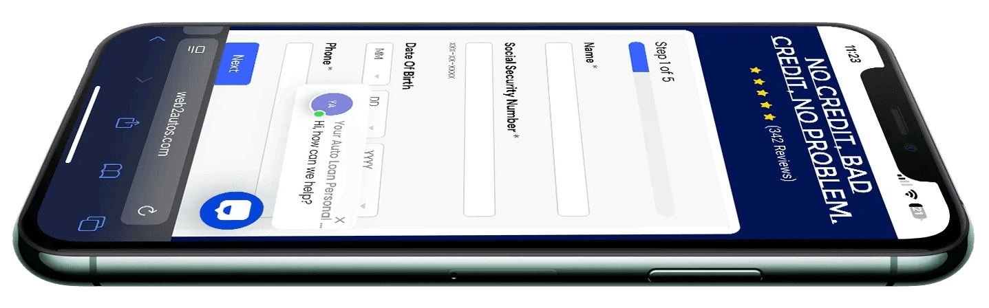Phone interface previewing the financing application journey
